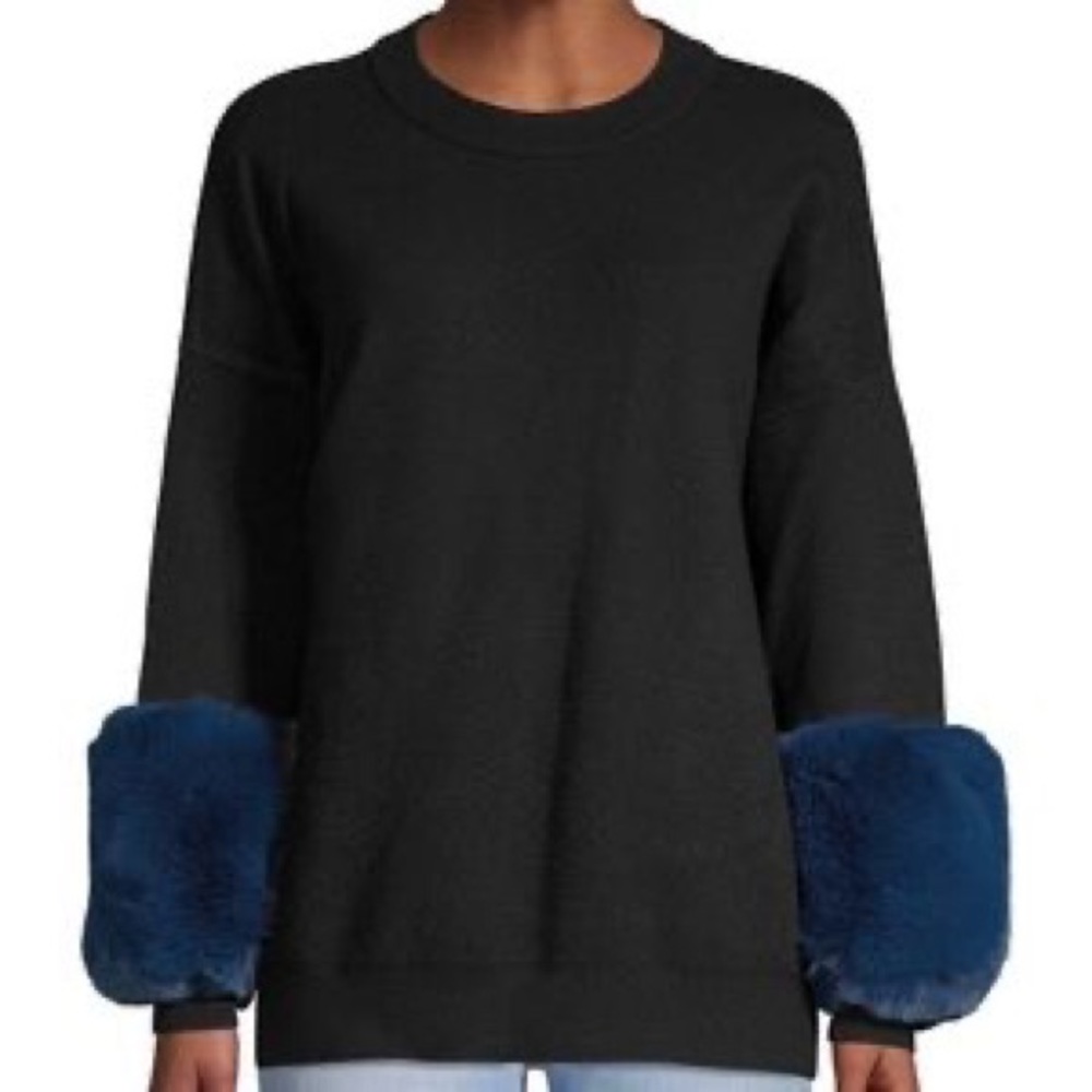 *ISO* SAKS FIFTH AVENUE FUR CUFF TRIM CREWNECK SWEATER - Picture 3 of 3